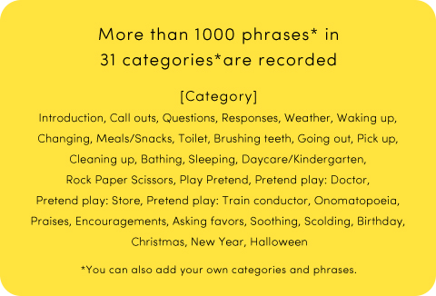 More than 1000 phrases* in 31 categories*are recorded